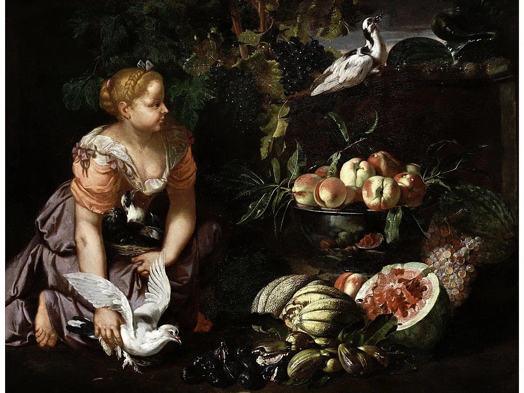 Natura morta con giovane donna